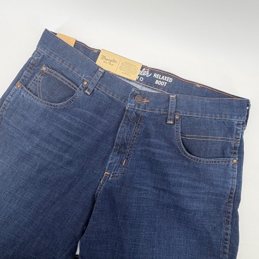 Wrangler Blue Retro Jeans 36x32 Relaxed Boot WRT20AB Dark Wash Denim NWT